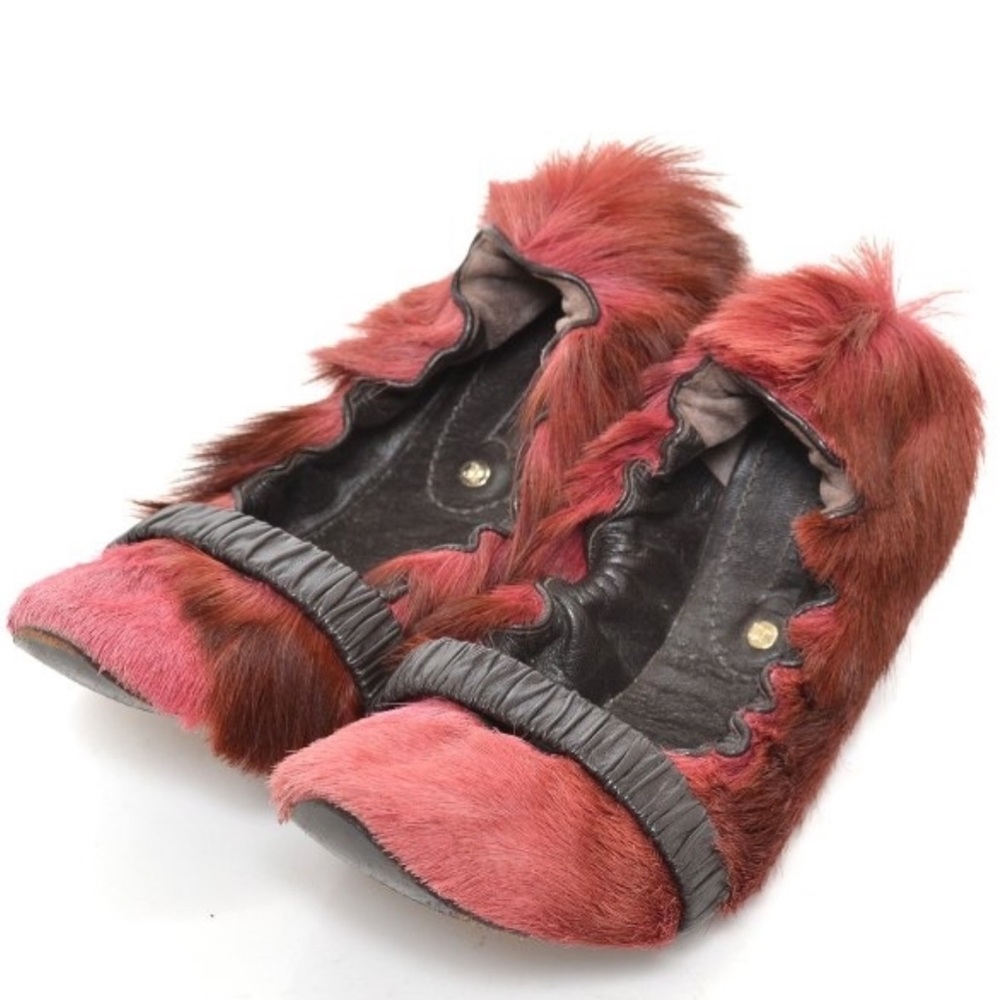 Celine long fur pink red ballet flats